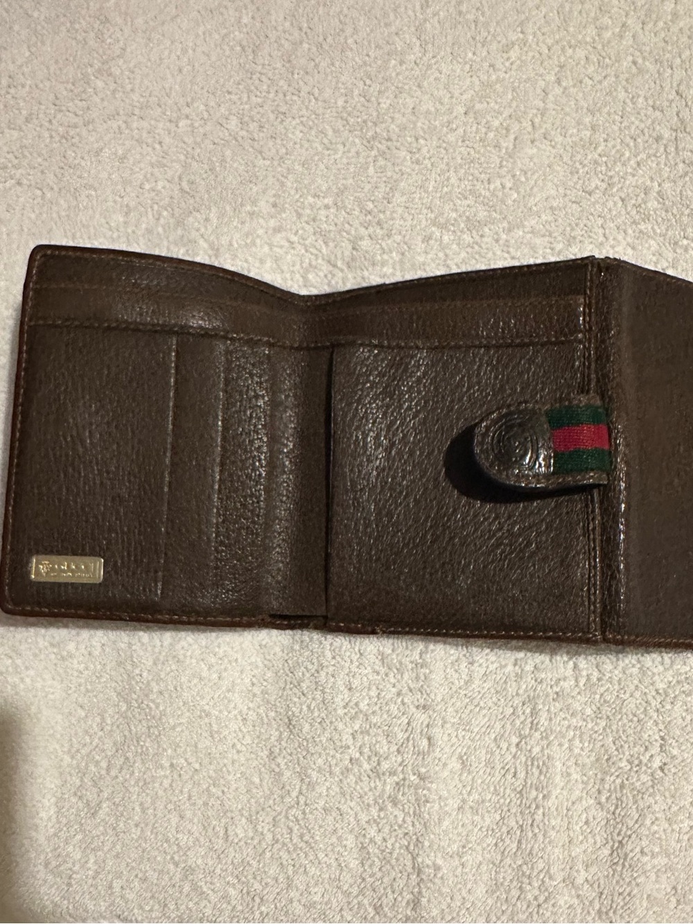 Vintage Gucci GG Supreme Web Stripe Bifold Wallet Brown Beige Monogram Made Ital - Picture 4 of 9